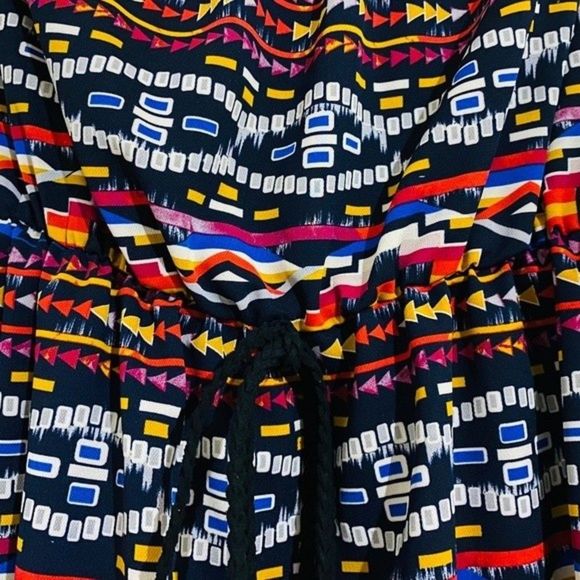 XHILIRATION WOMENs MULTICOLOR AZTEC PRINT ELASTIC WAIST TUBE BLOUSON DRESS Sz-S - Picture 4 of 7